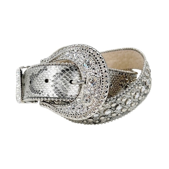 Chico’s Belt “Celestial” Python Snake Pattern Rhinestones Silver Studded Medium
